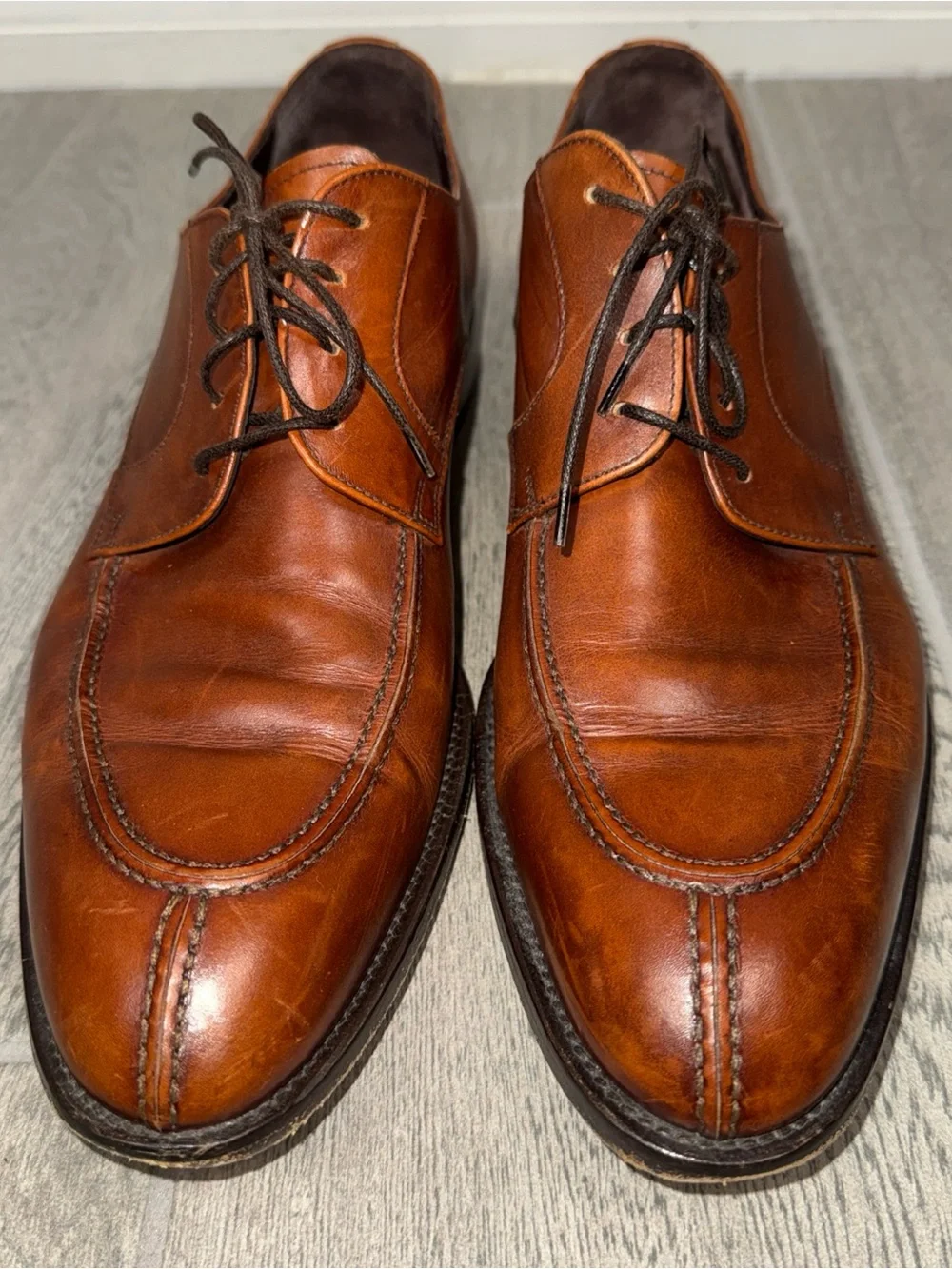 Ermenegildo Zegma Leather Apron Toe Derby Shoes 10D Cognac Brown Old Money *READ
